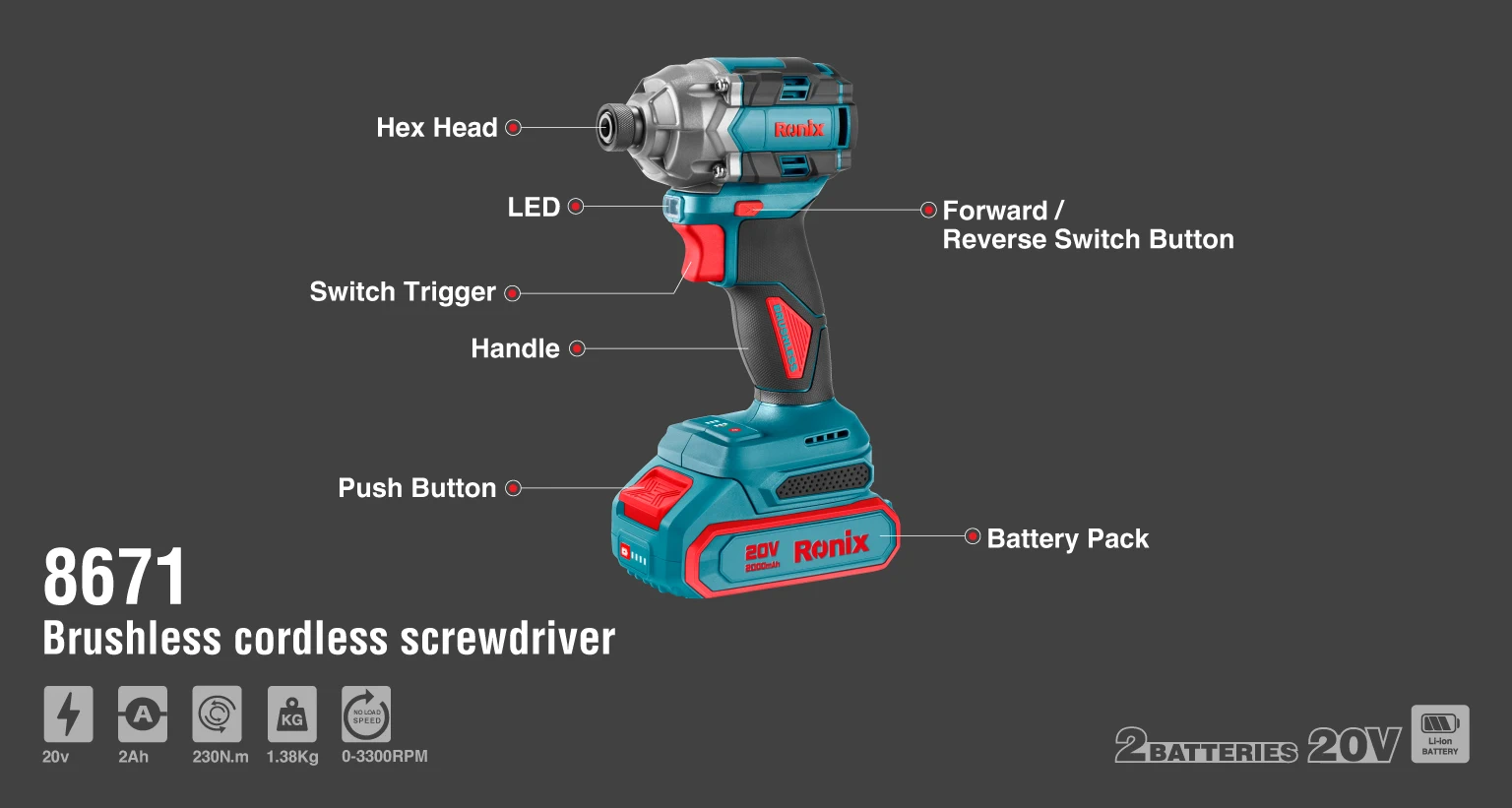 Atornillador de impacto inalámbrica 20V 230 NM Brushless - Imagen 2